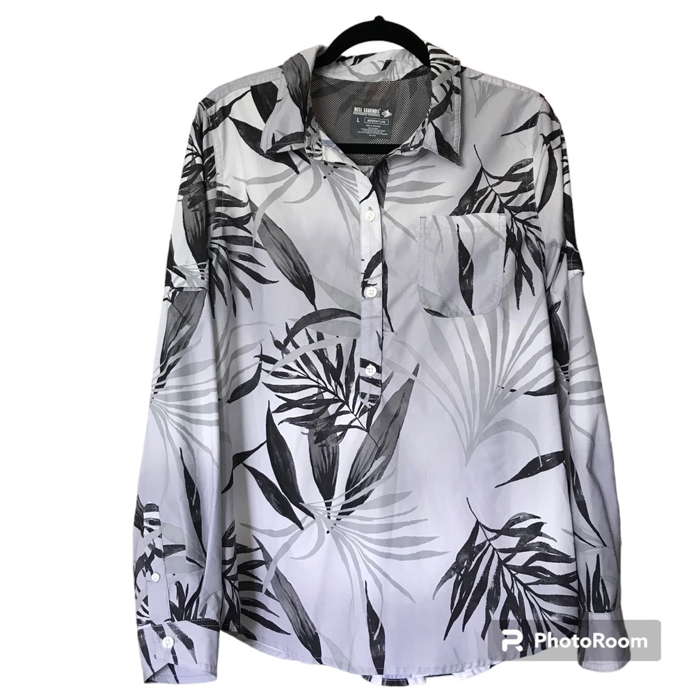 Reel Legends Long Sleeve Half Button Tunic Shirt Blouse Womens Large Fishing